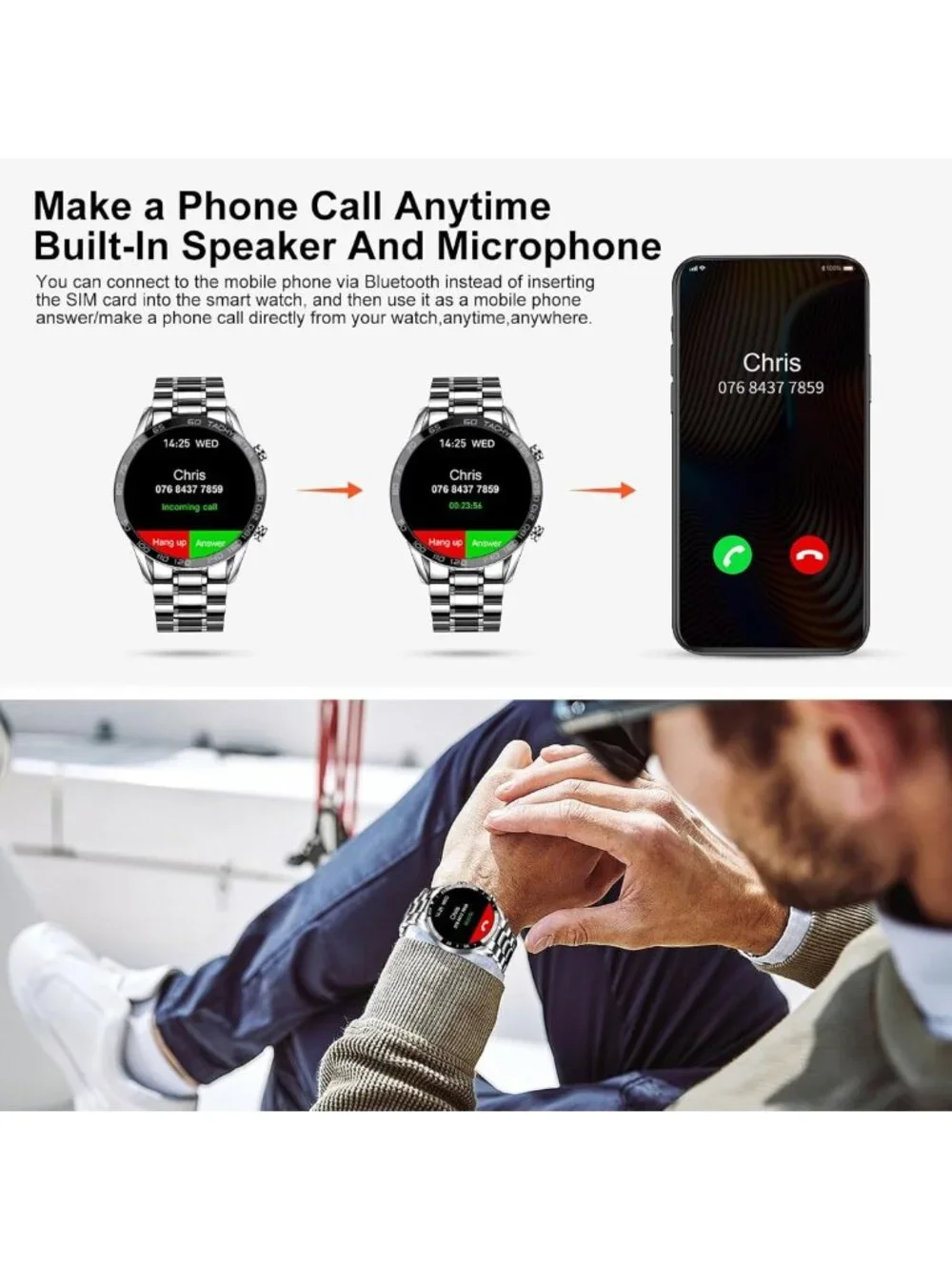 Smartwatch for Men - Bluetooth Calls, Heart Rate Monitor, Fitness Tracker, IP67